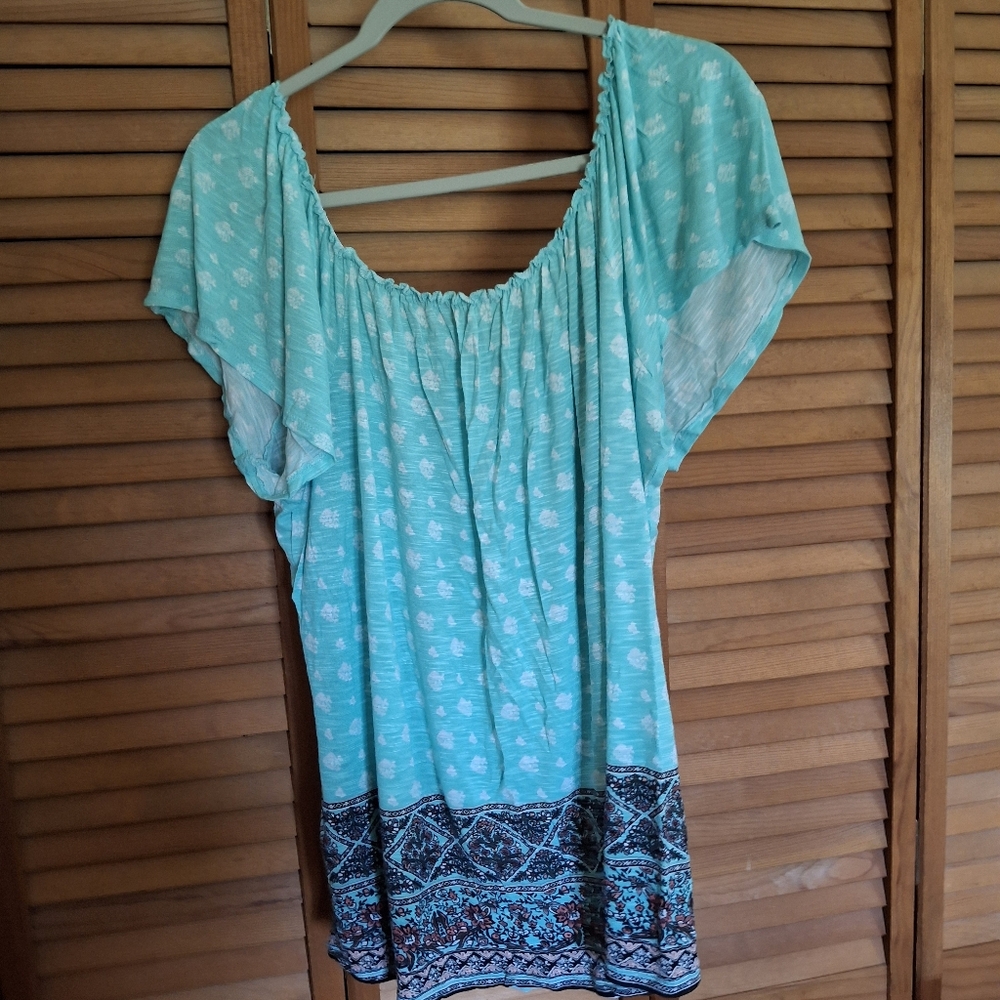 Blue and White Relaxed Flutter Sleeve Top